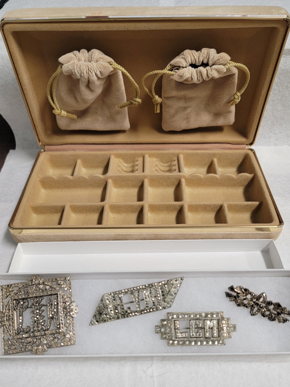 Free jewelry box w/purchase of 4 Vintage Marcasite Brooch Collection
